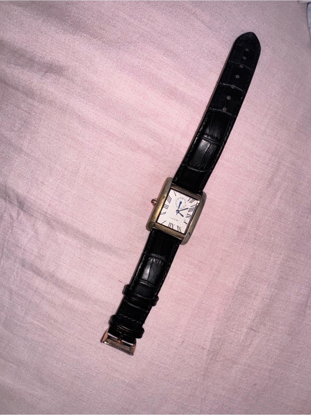 Classic Square Watch with Black Leather Strap
